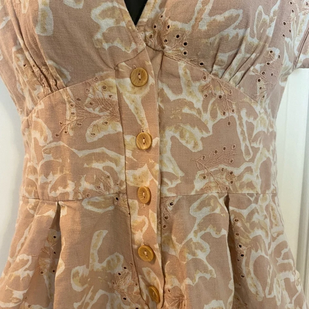 “ZARA” Linen Blend Palm Trees Button Down Romper